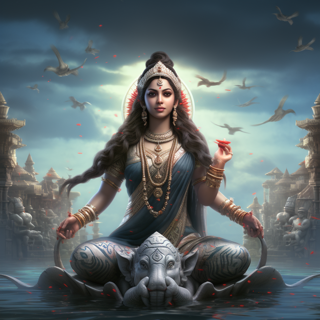 Realistic depiction of Hindu Goddess Laxmi in marine concept