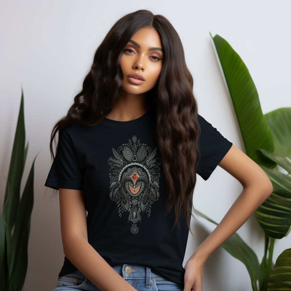 Stylish hippie woman wearing black t-shirt