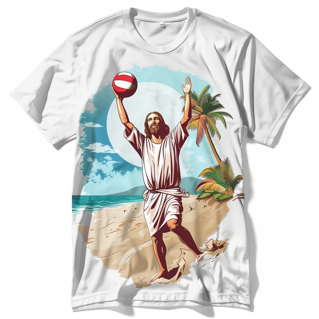 Hippy Jesus Playing Volleyball Beach