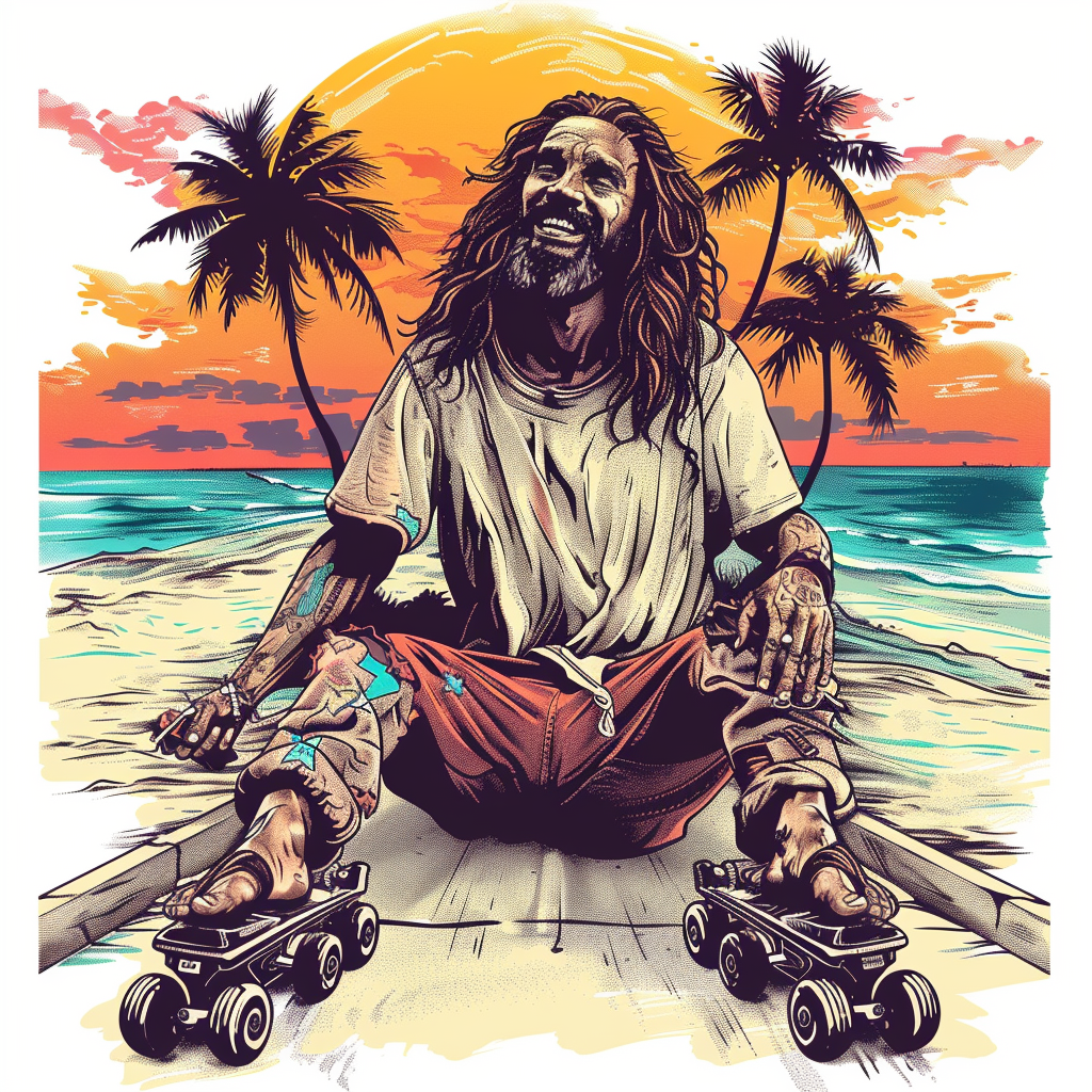 Hippy Jesus Rollerblading Beach Sunset