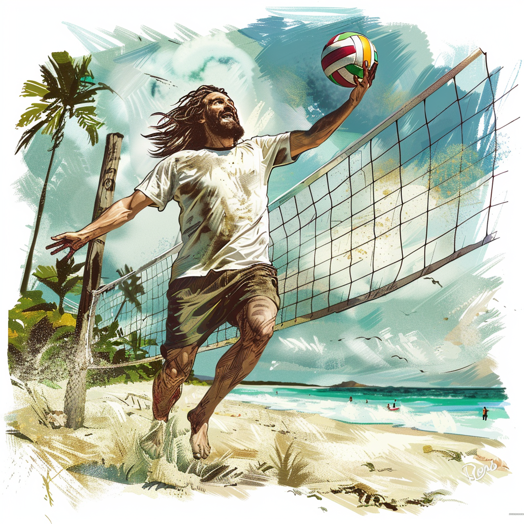 Hippy Jesus Spiking Volleyball Image