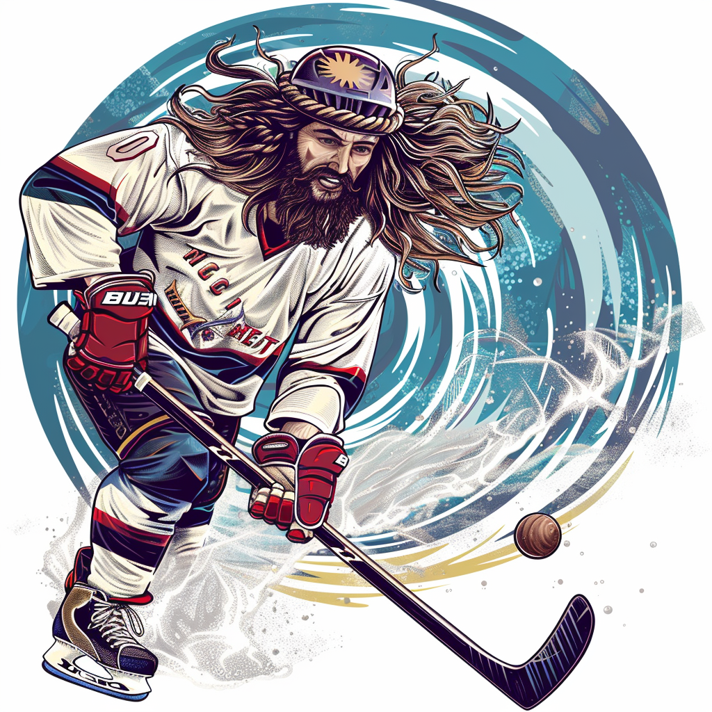 Hippy Jesus Playing Hockey