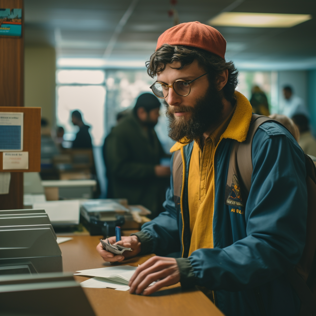 Hipster guy delivering letter to old man