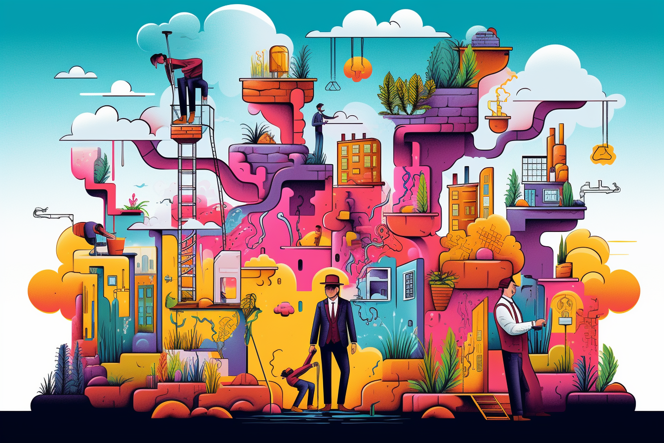 Colorful illustration of hire, grow, build