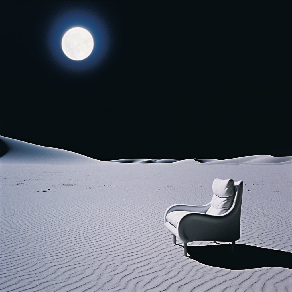 Moonlit chair in a white desert