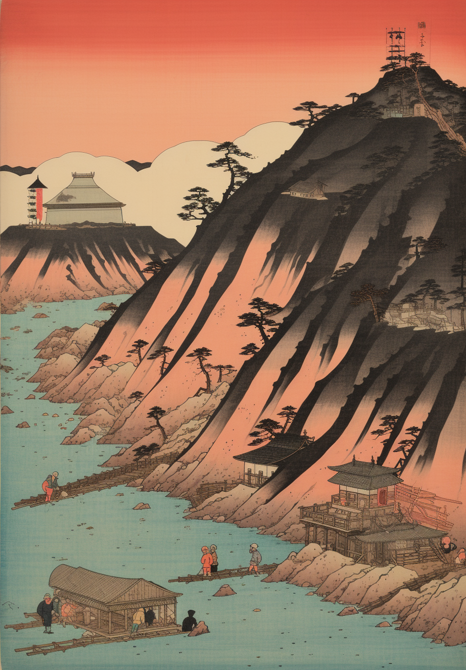 Hiroshige's ukiyo-e strip mine artwork