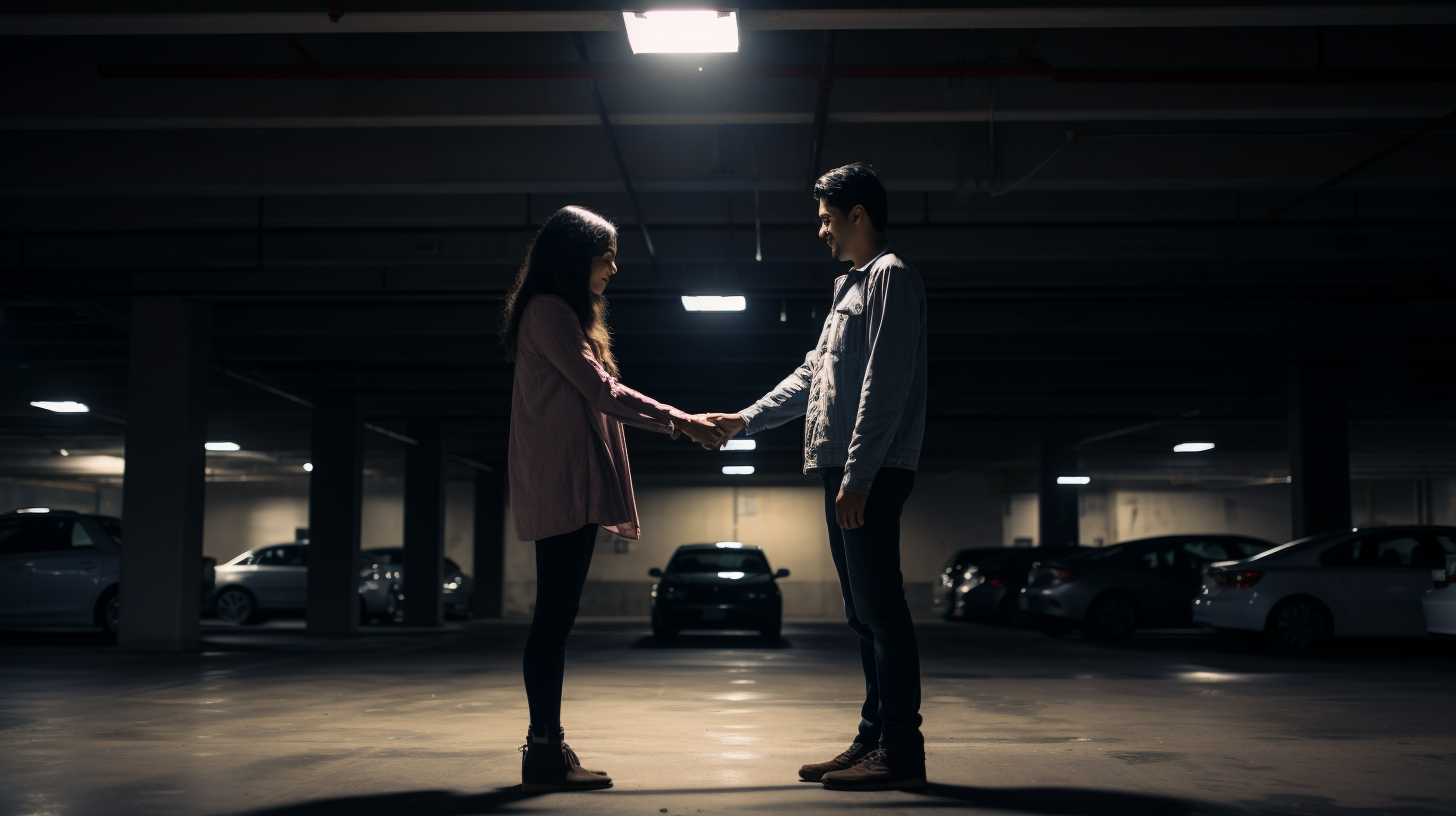 Hispanic couple transferring electricity with hands