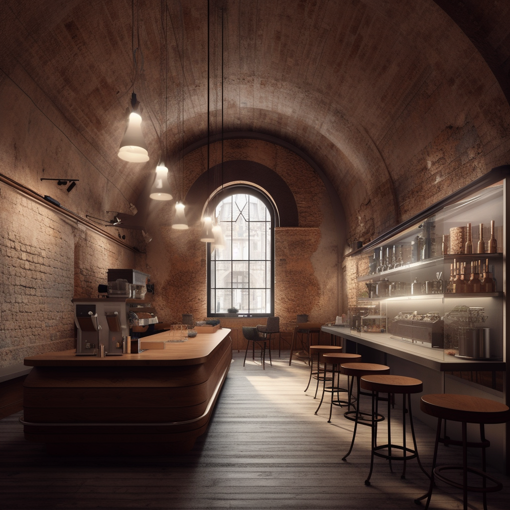 Coffee Shop with Post Industrial Design