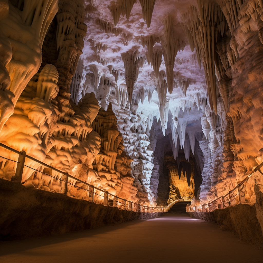 Stalactite-stalagmite moments in glowing historic caves