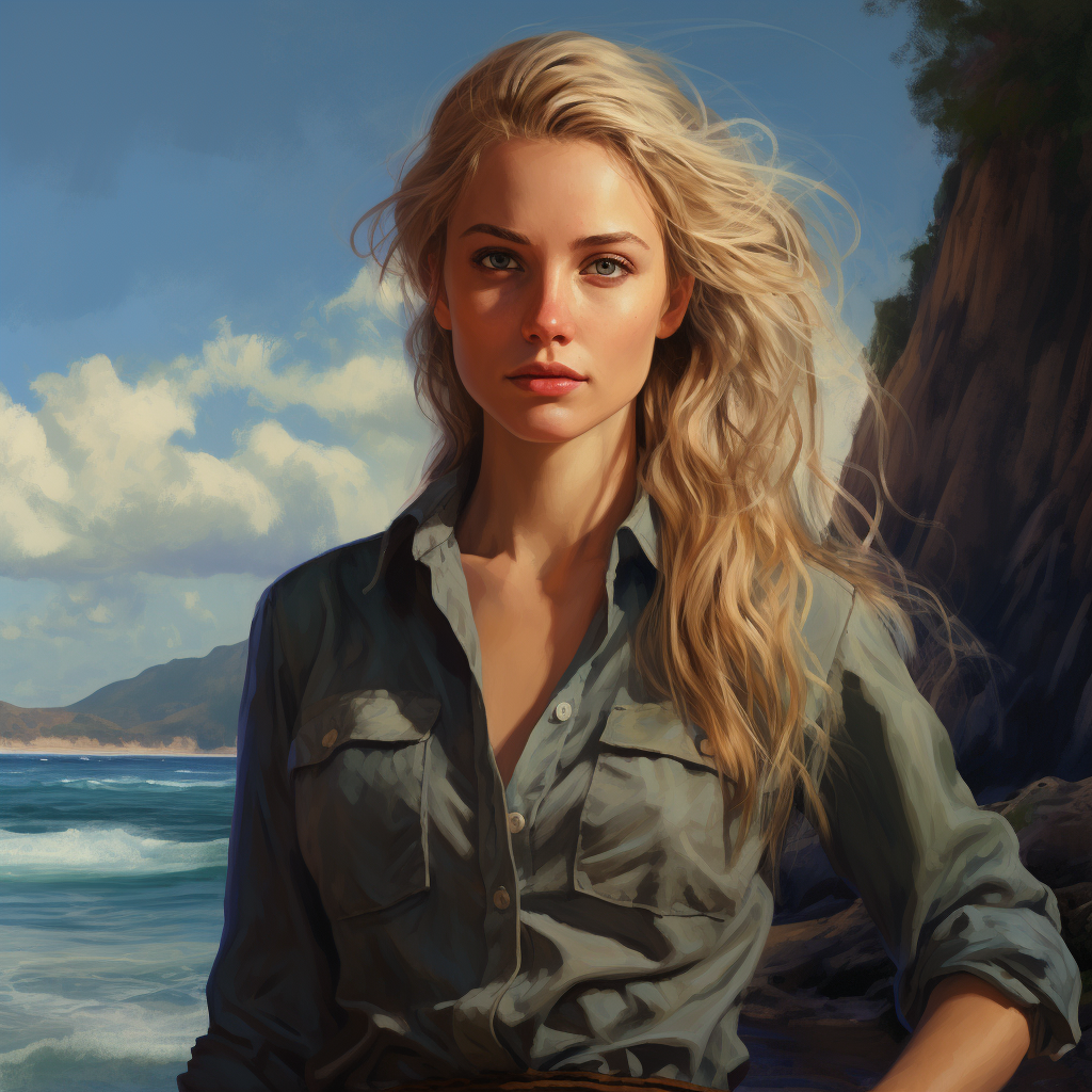 Young woman with blonde hair and blue eyes during naturalist research