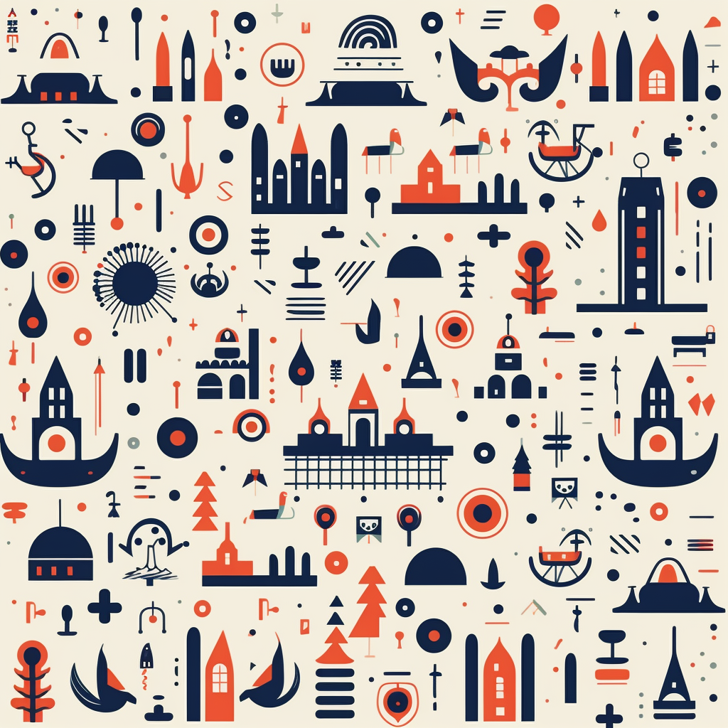 Minimalist pattern-style history illustration