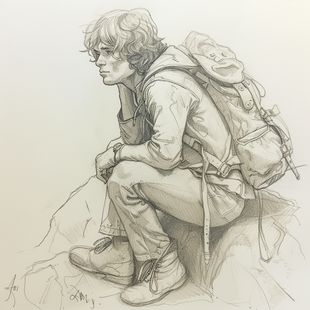 Sketch of young adult hobbit messenger