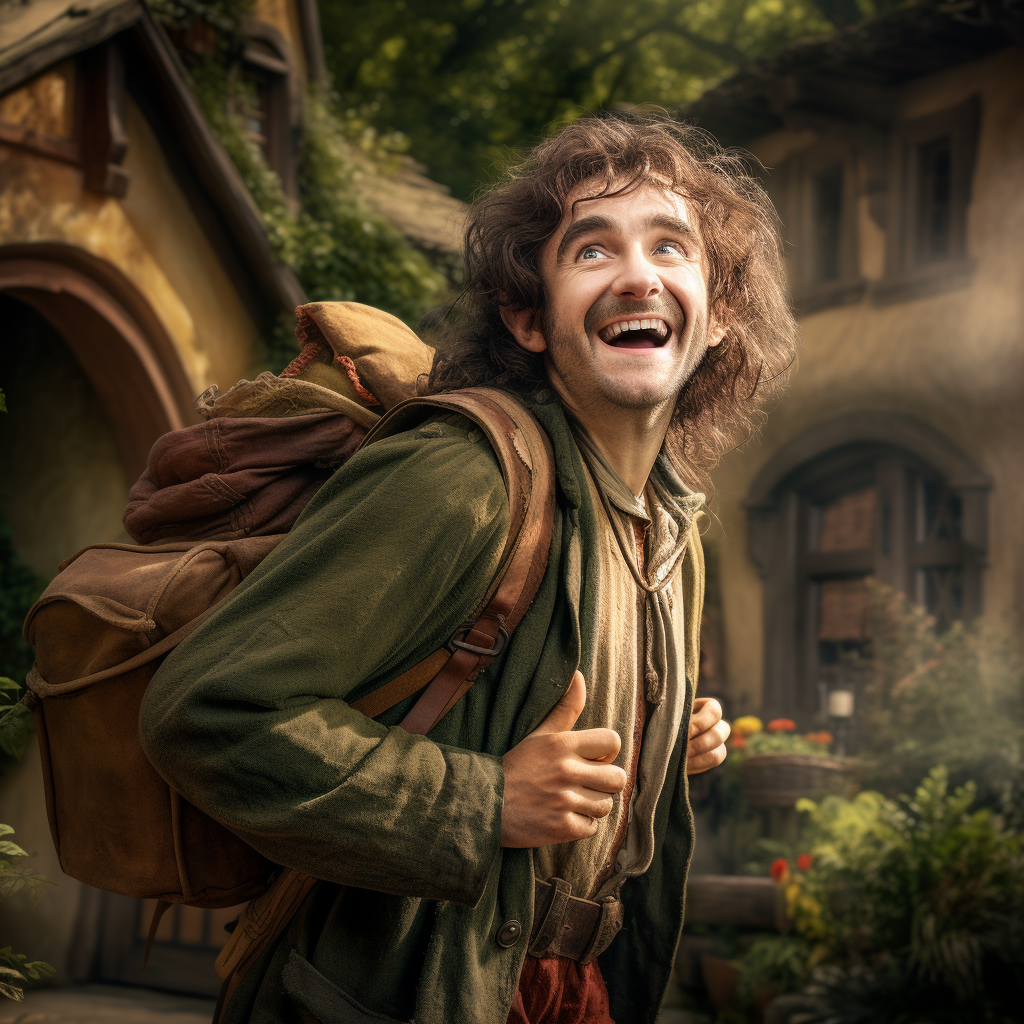 Hobbit in the Shire with Backpack