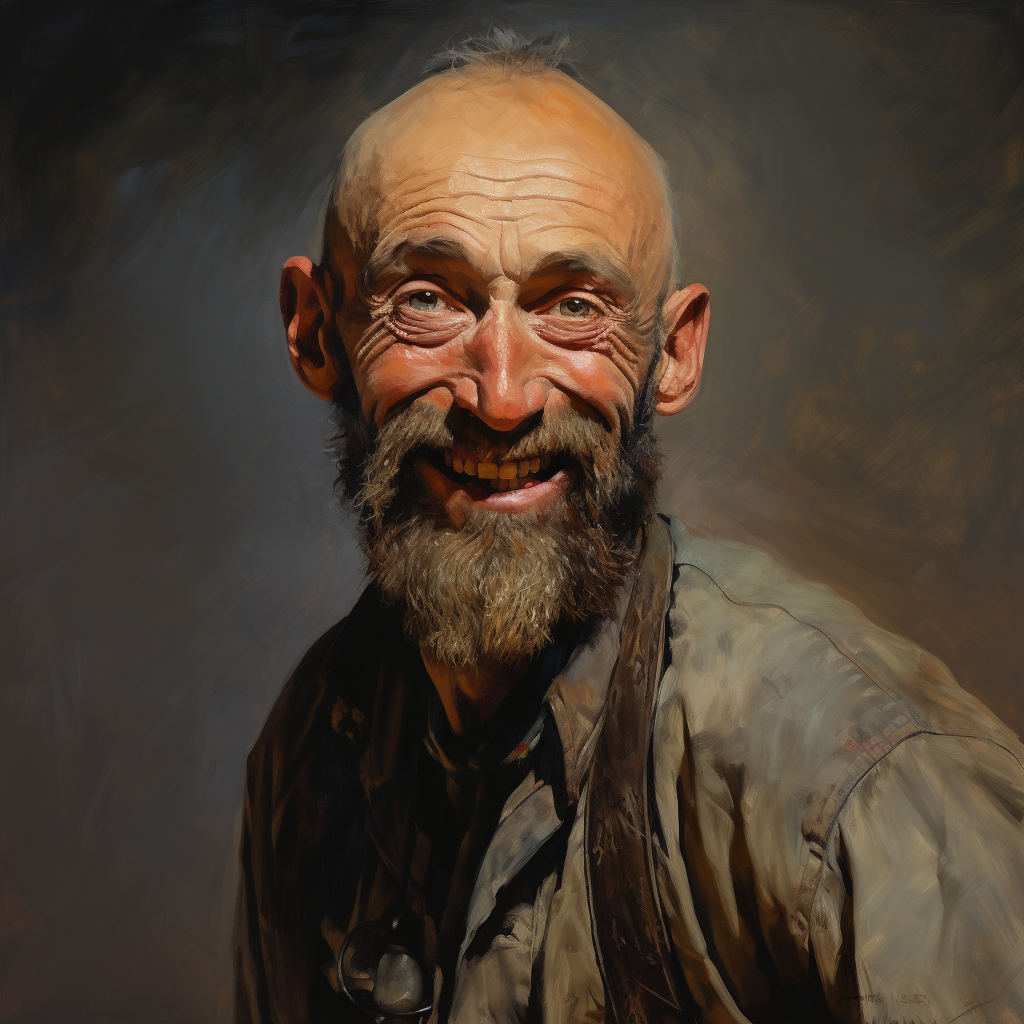 Old hobo man with missing teeth holding dynamite