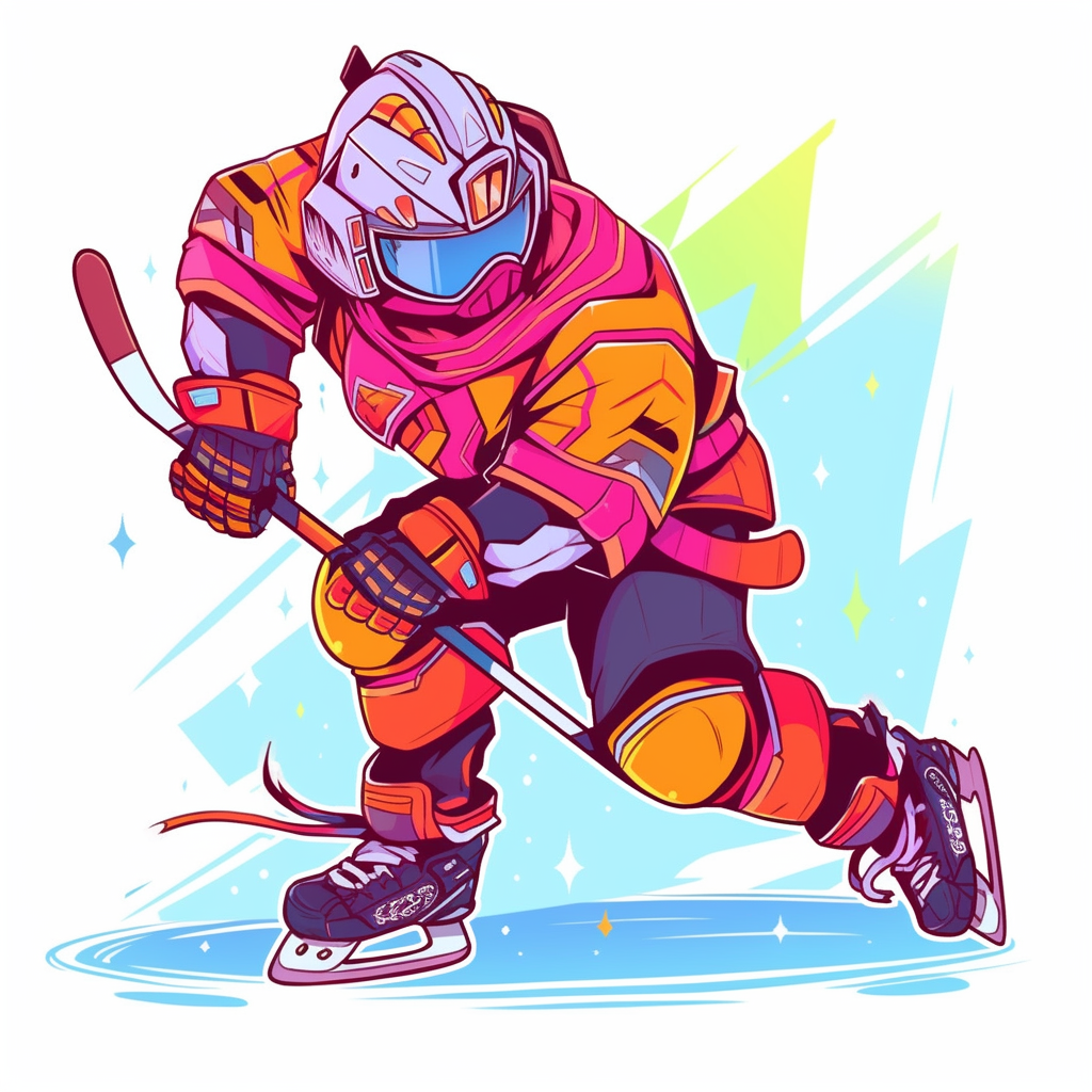 Warrior in hockey gear defends with stick