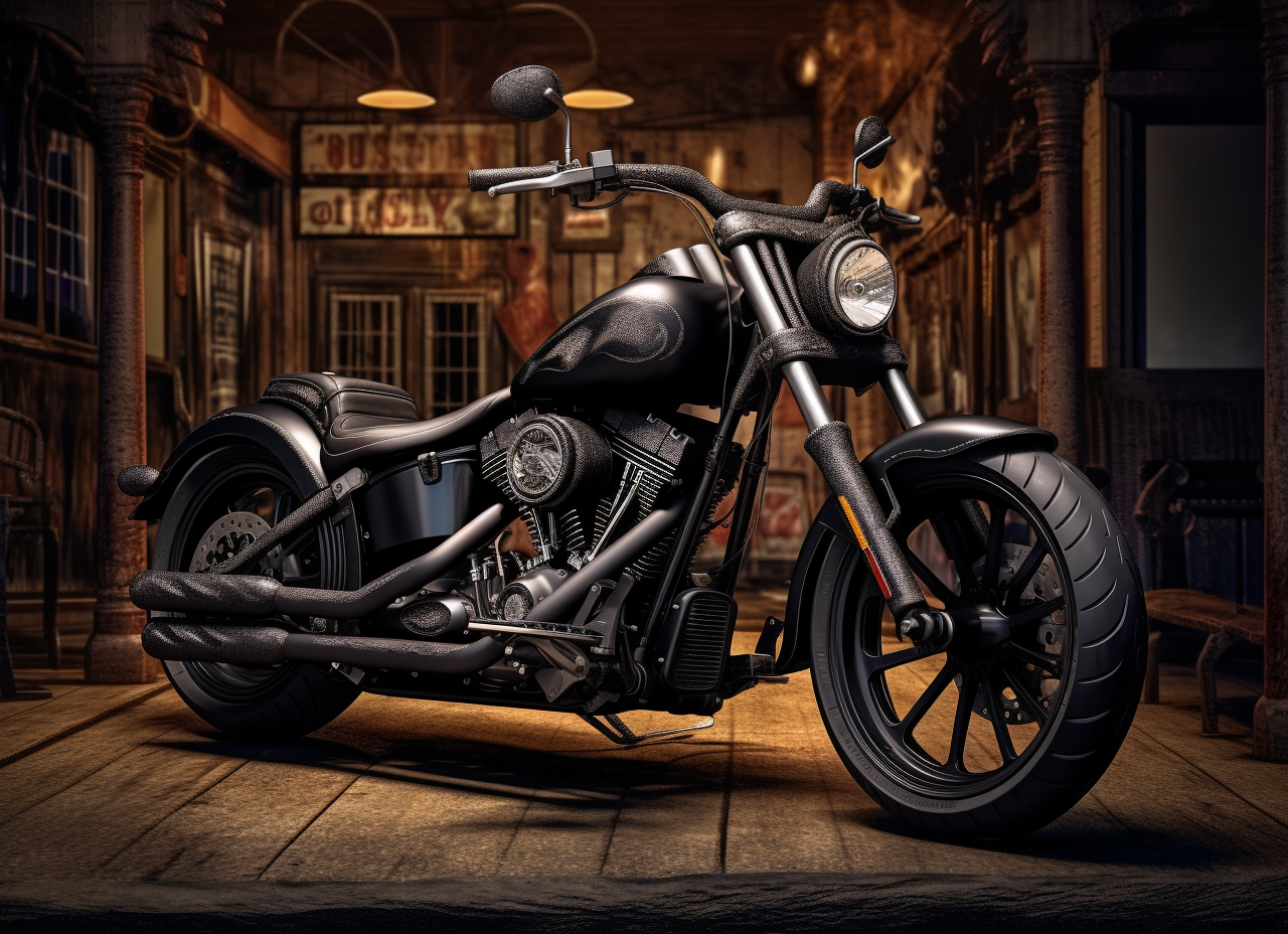 Customized Harley Davidson Motorcycle in Western Town