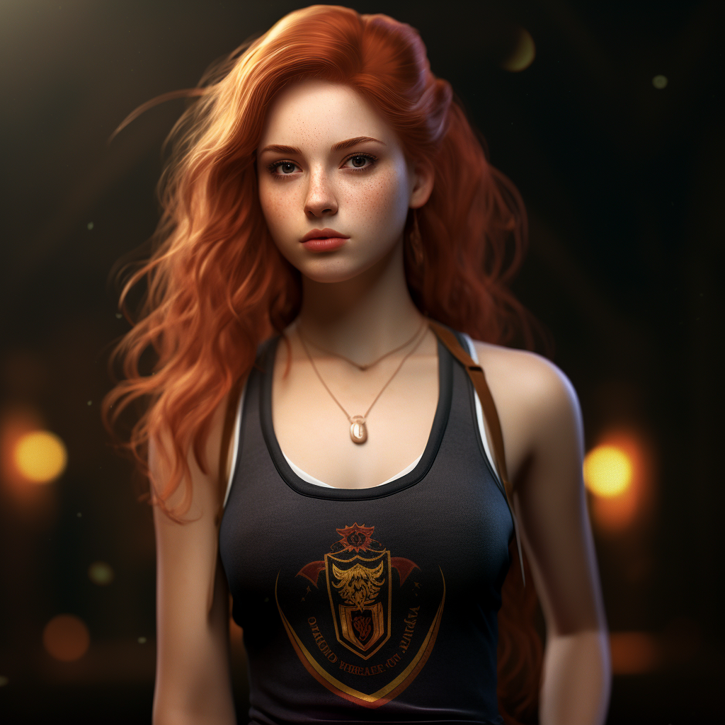 Young redhead Hogwarts girl in tank top