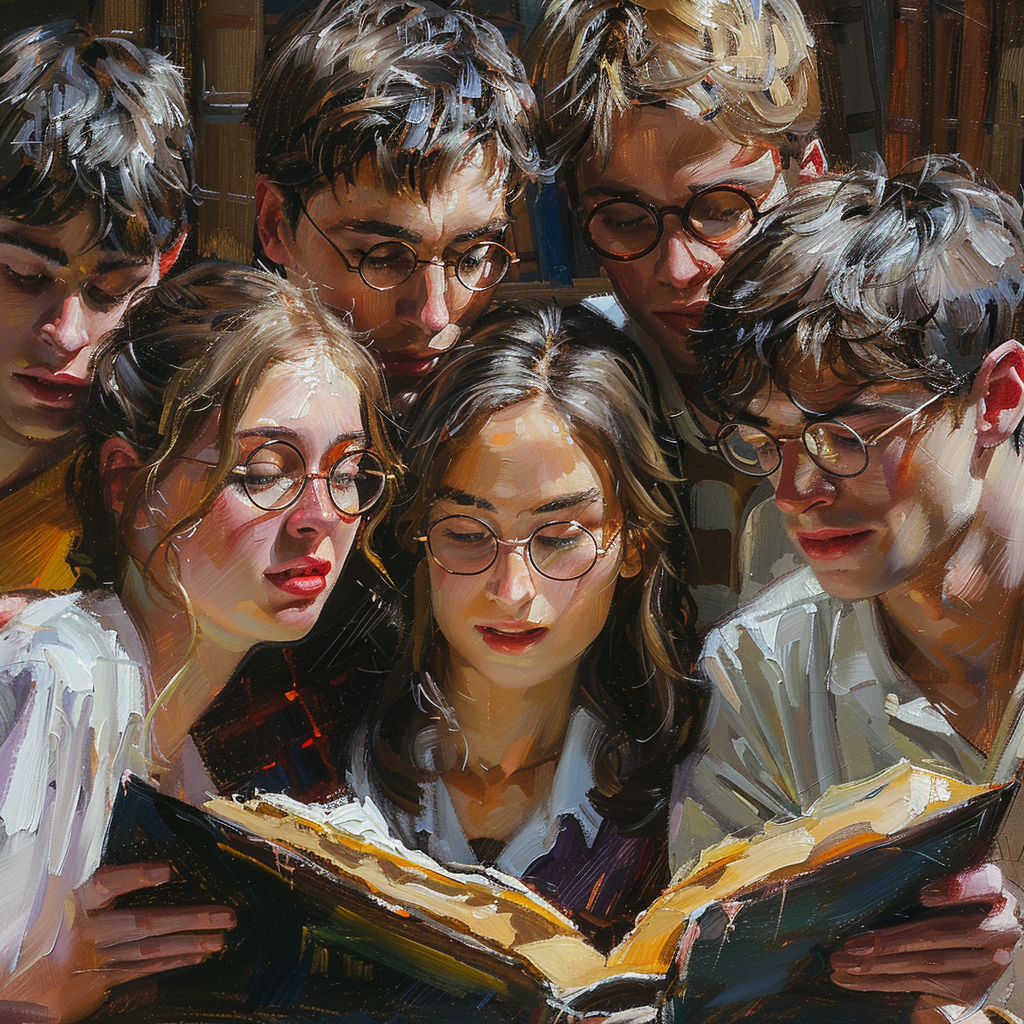 Hogwarts students reading books image