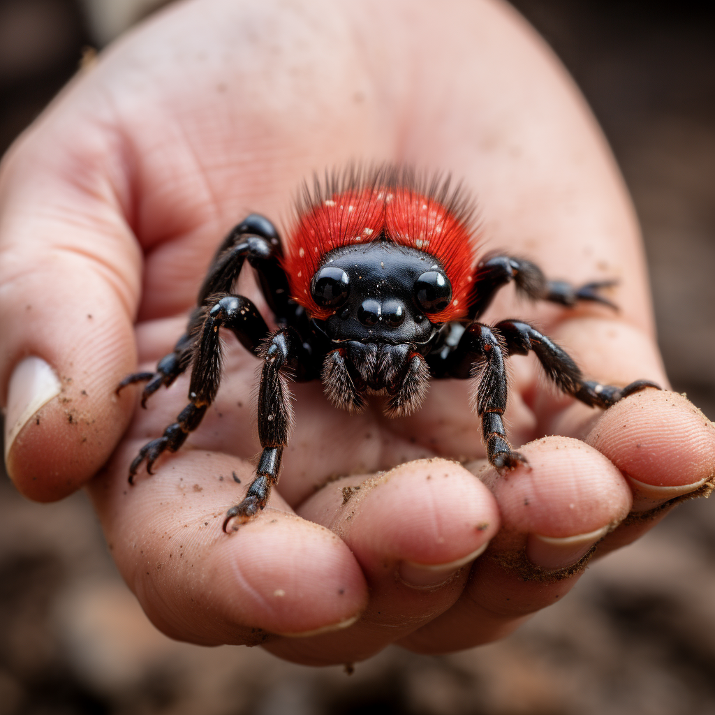 Image of someone holding a Cowkiller Velvet Ant