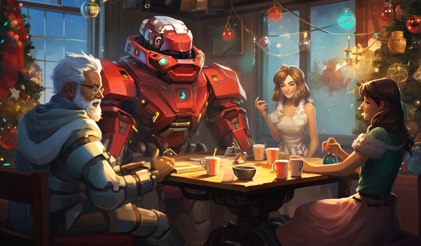 Middle-Aged Adults and Friendly Robots Celebrating