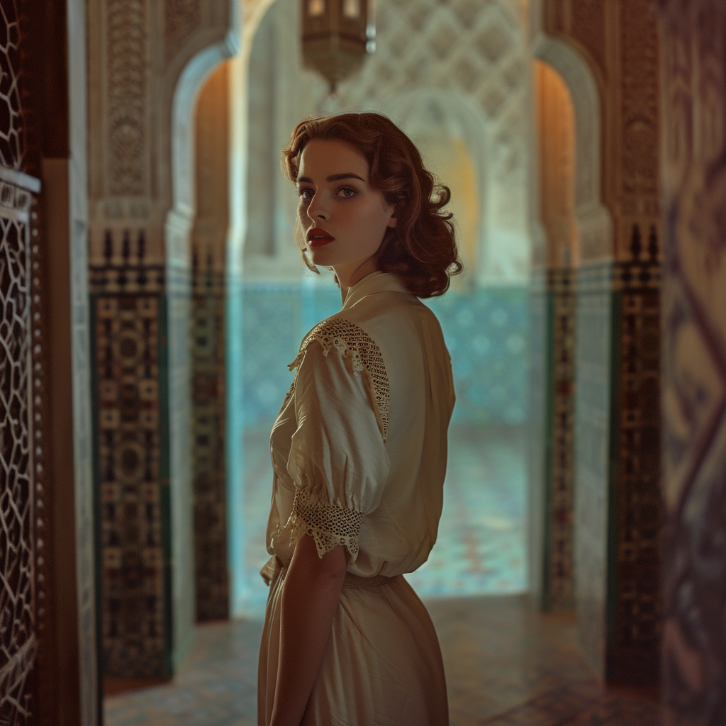 1950s Hollywood actress in Moroccan riad