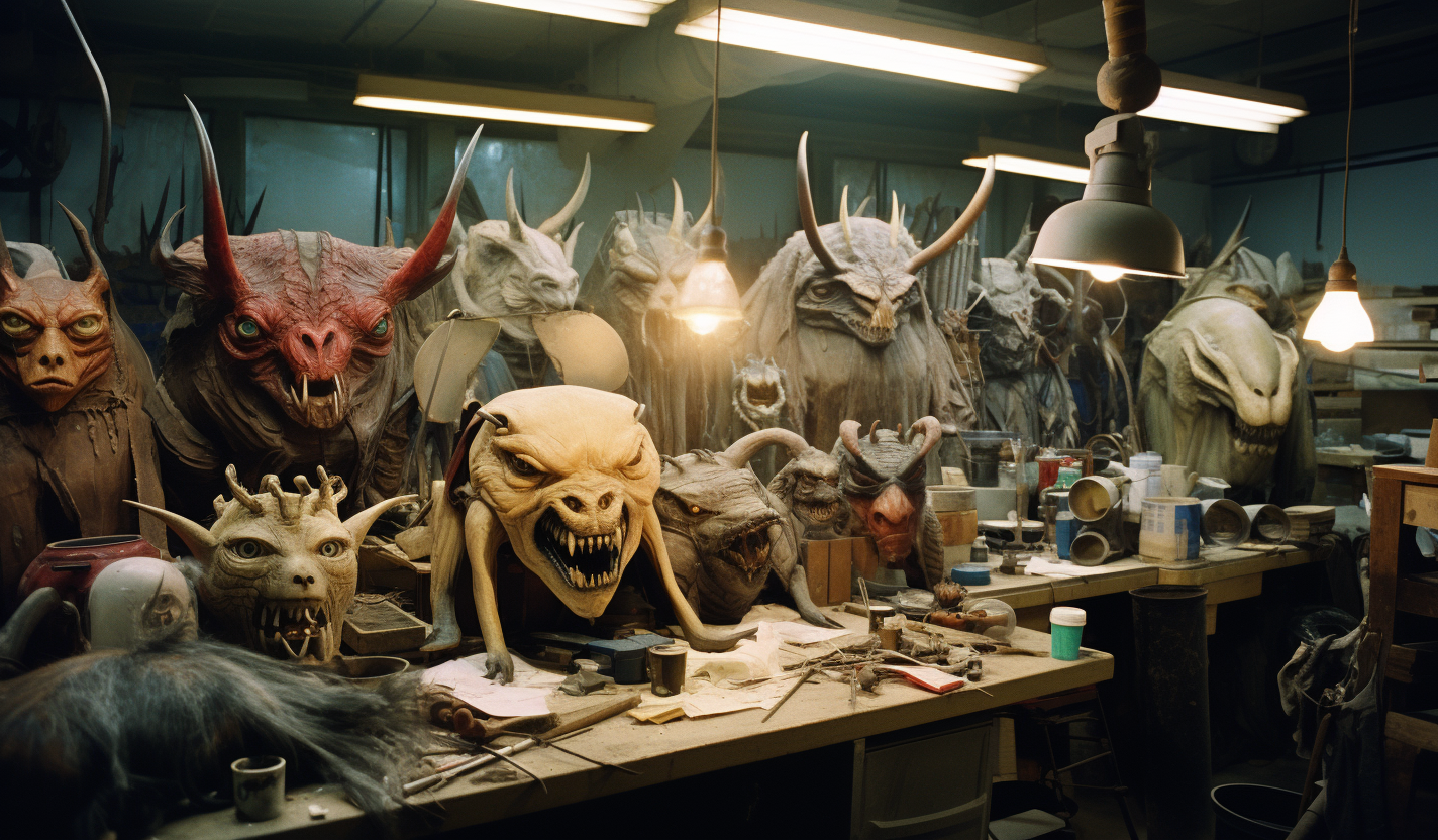 Latex masks and props in Hollywood workshop