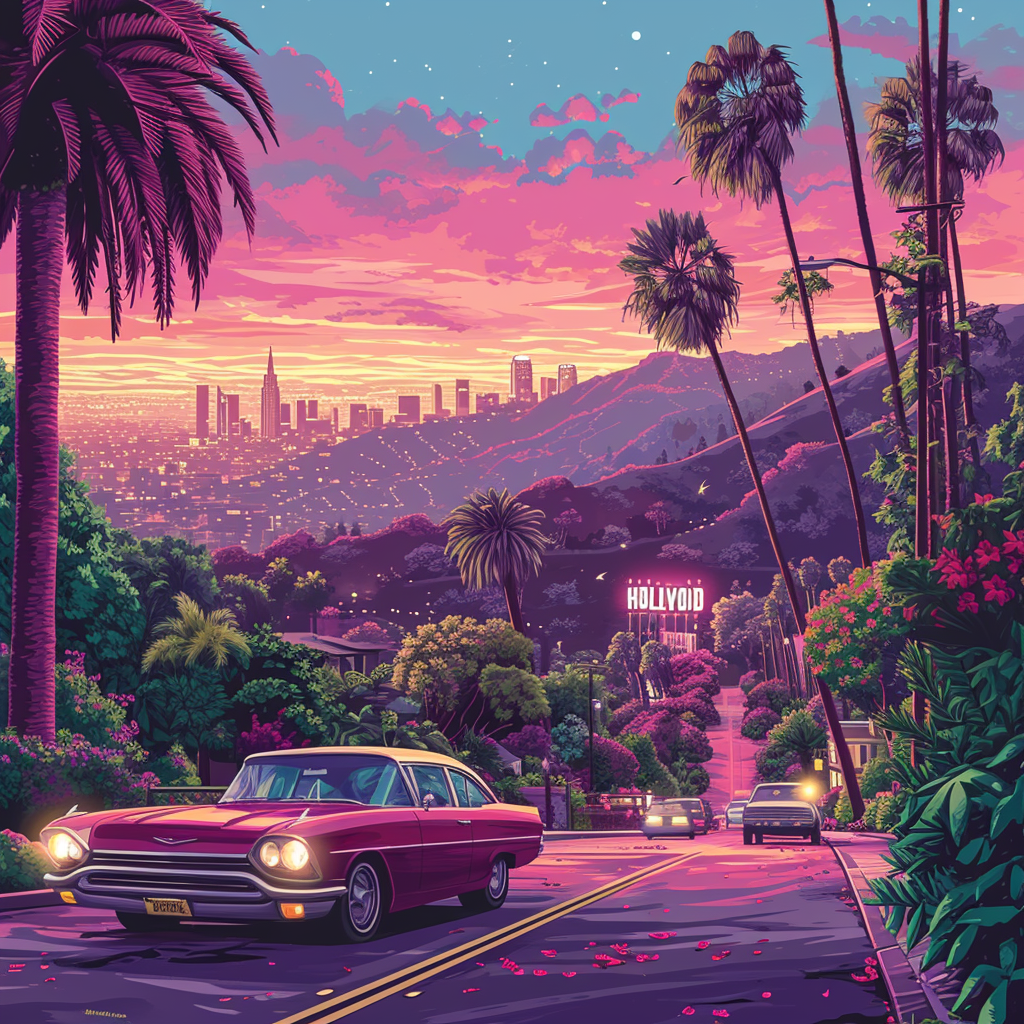 Hollywood Sign in Psychedelic Illustration