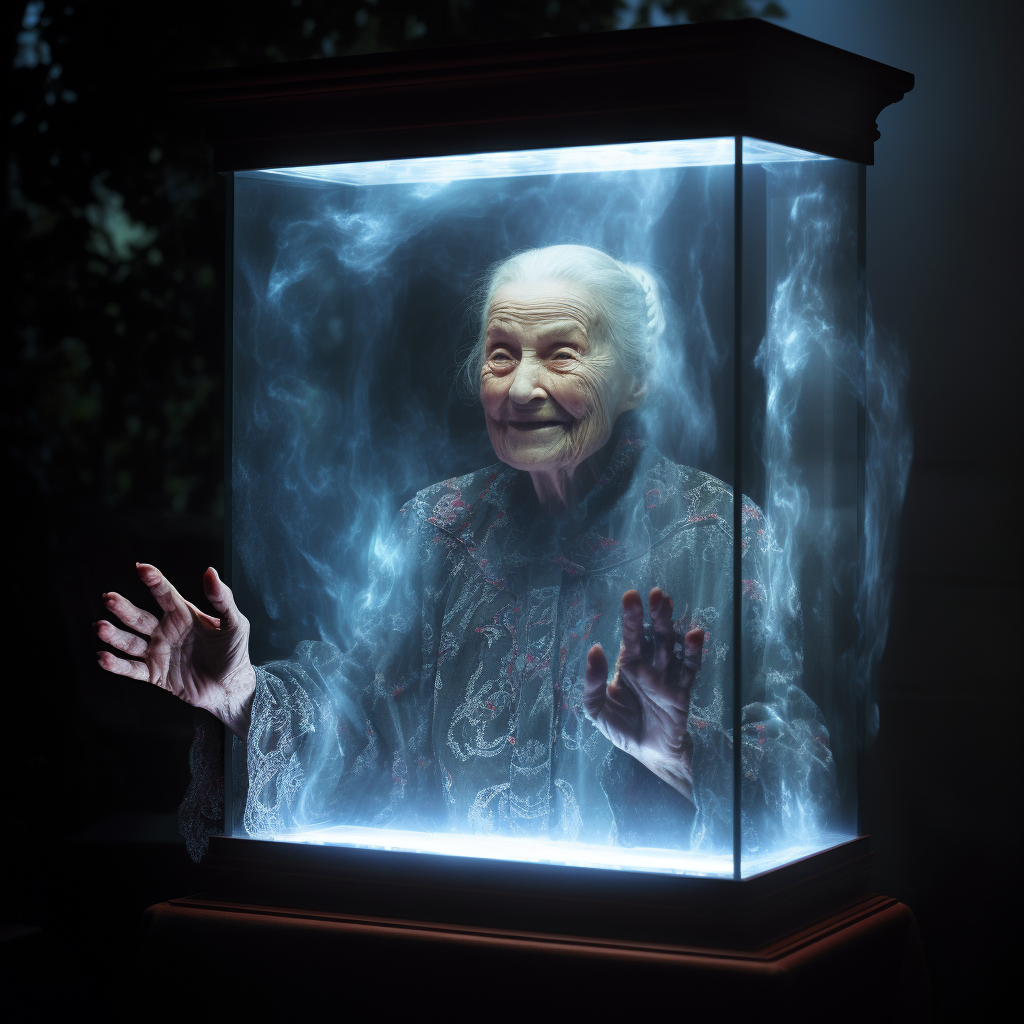 Smiling hologram of elderly grandmother