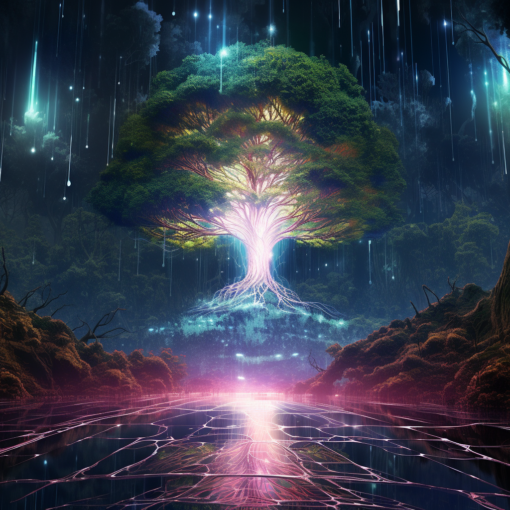 Holographic tree in mesmerizing forest