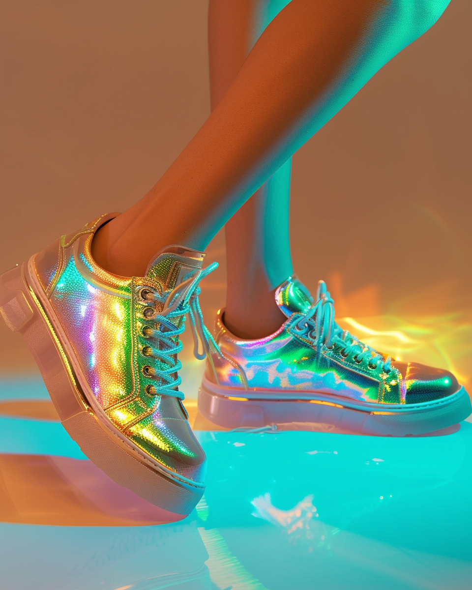 Woman wearing holographic sneakers