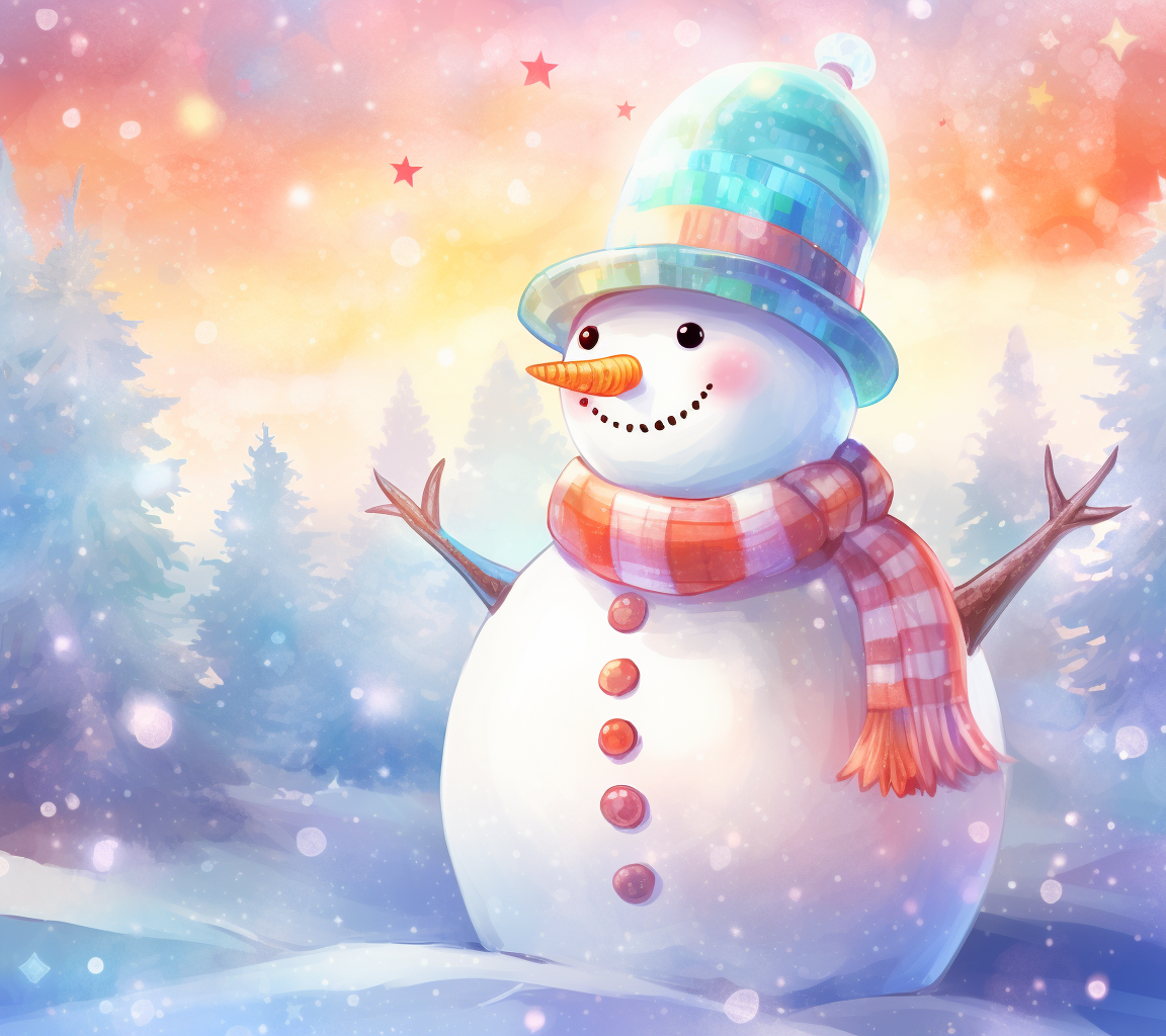 Adorable holographic snowman on pastel background