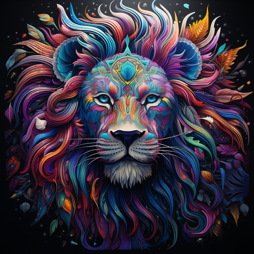 Vibrant holographic lion artwork