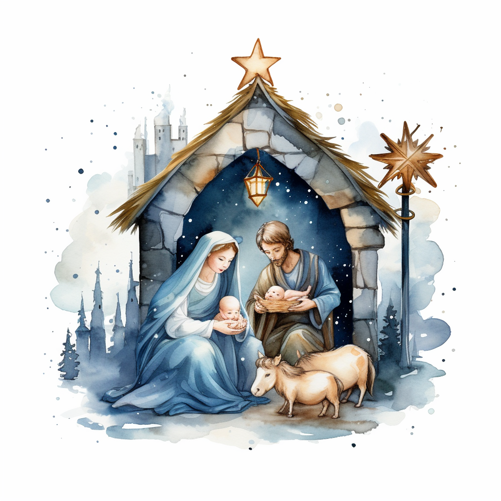 Cartoon Holy Nativity Christmas Watercolor Clipart