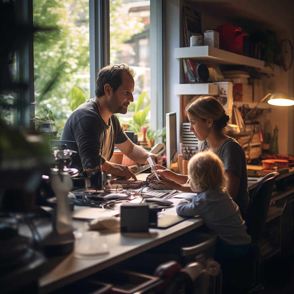 Home office with wife working