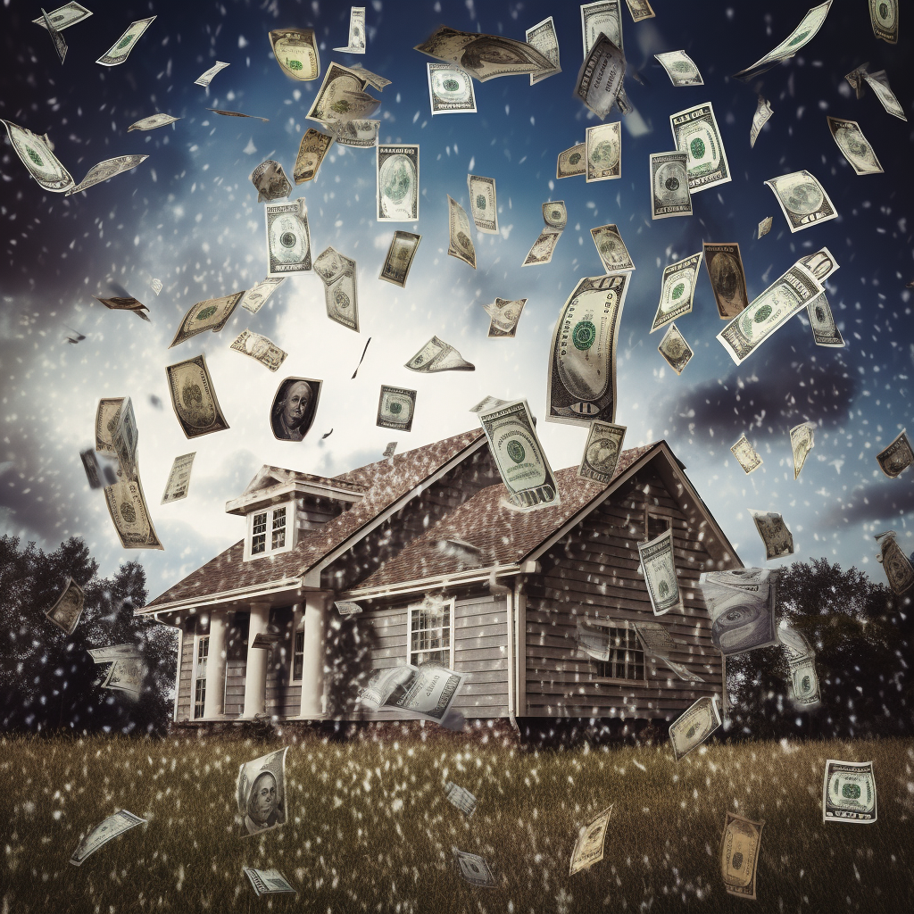 Home prices and dollar bills raining down.