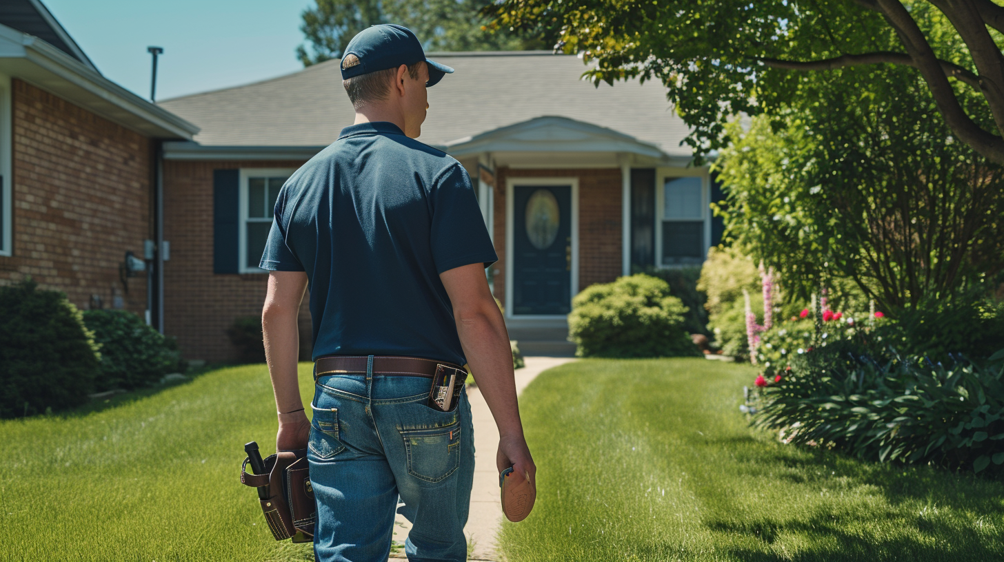 Man walking to home with toolbag