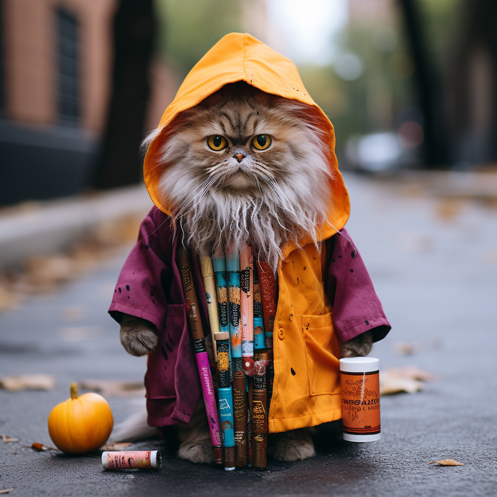 Homeless Persian Cat in Crayola Crayon Costume