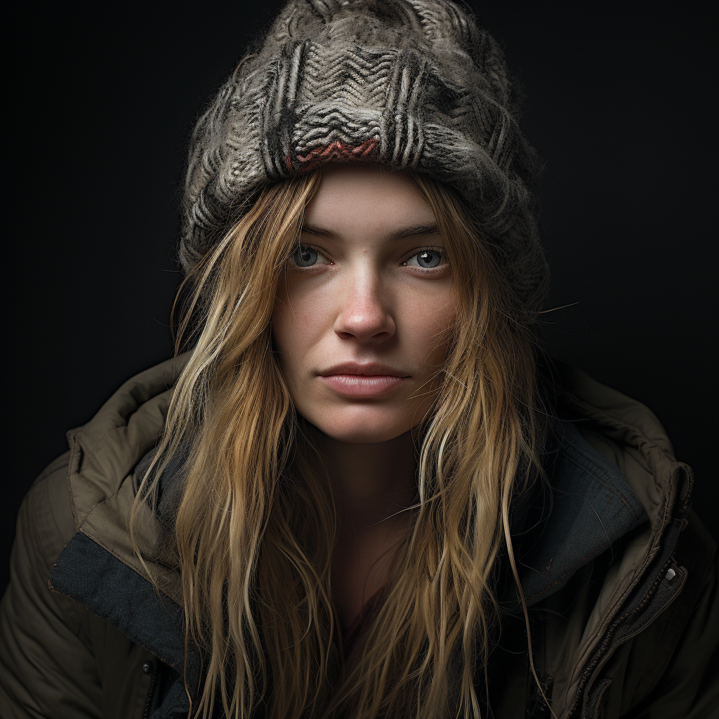 Hyperrealistic portrayal of homeless women