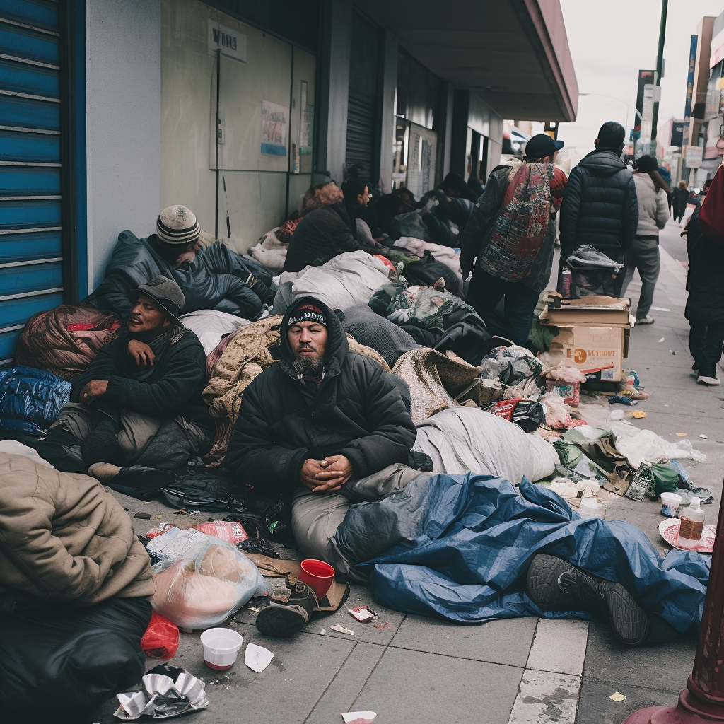 Group of Homeless on San Francisco Sidewalks