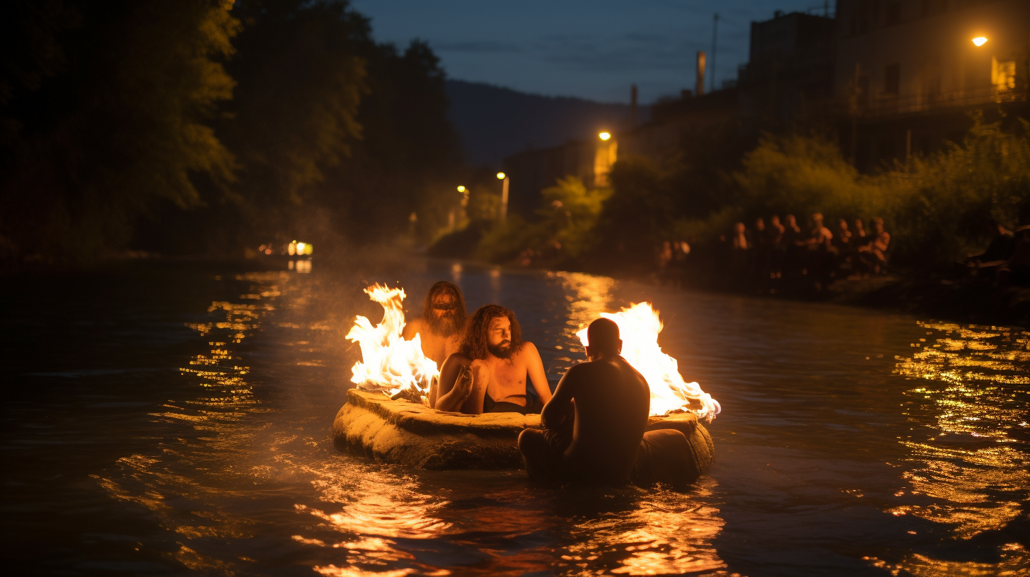 homemade big raft in river Zenica