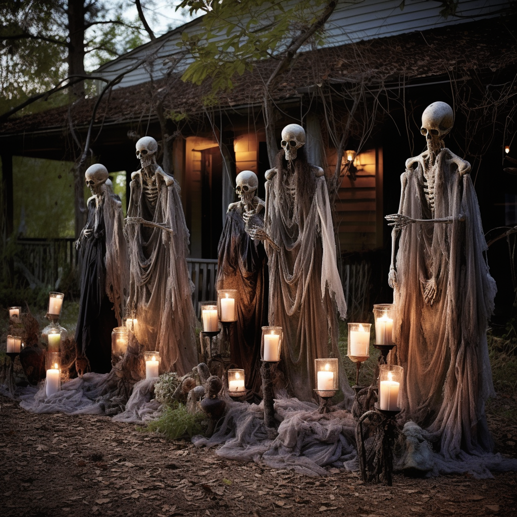 Homemade Halloween decorations in yard