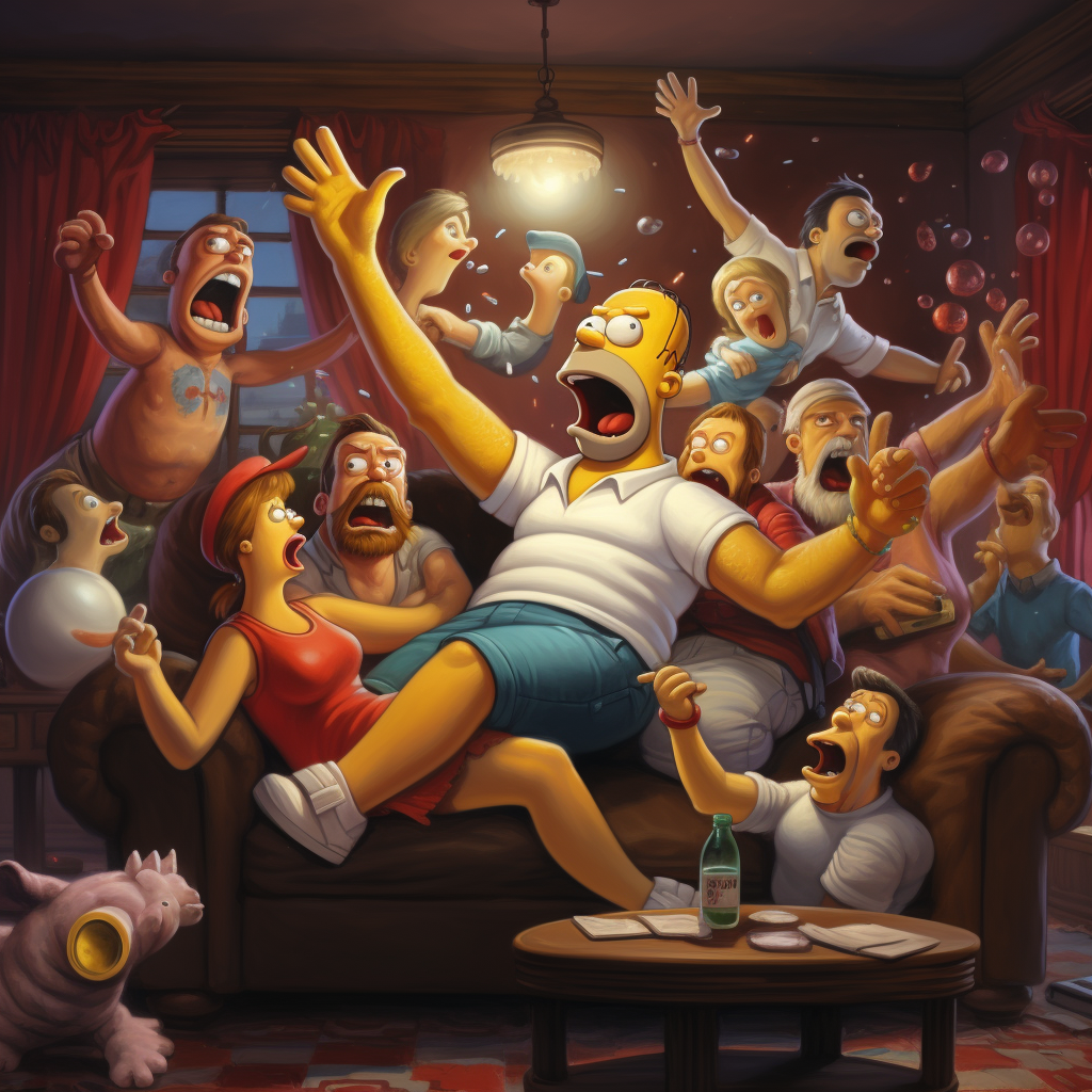 Homer Yelling Goal with Friends on Sofa