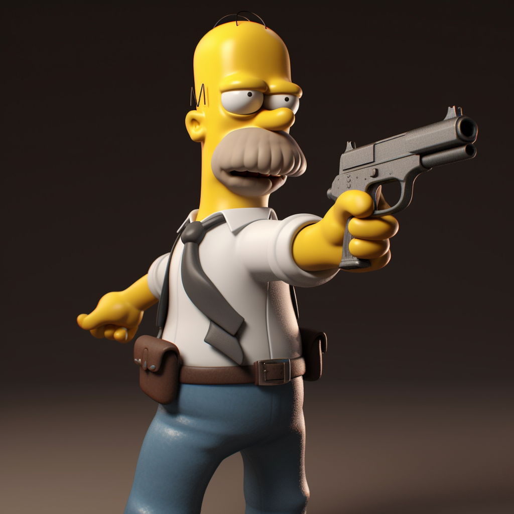 Homer Simpson holding a gun