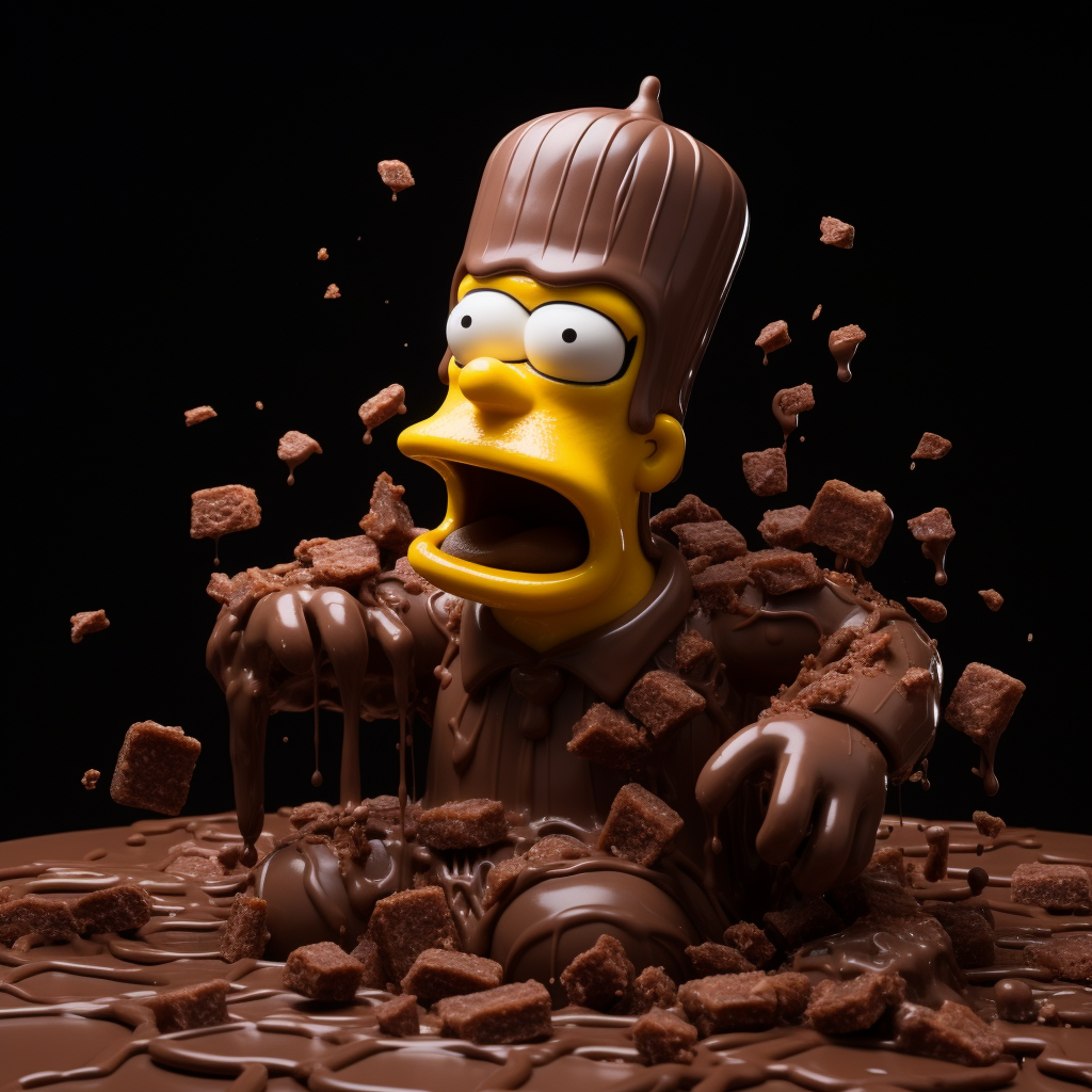 Homer Simpson surrounded by chocolate