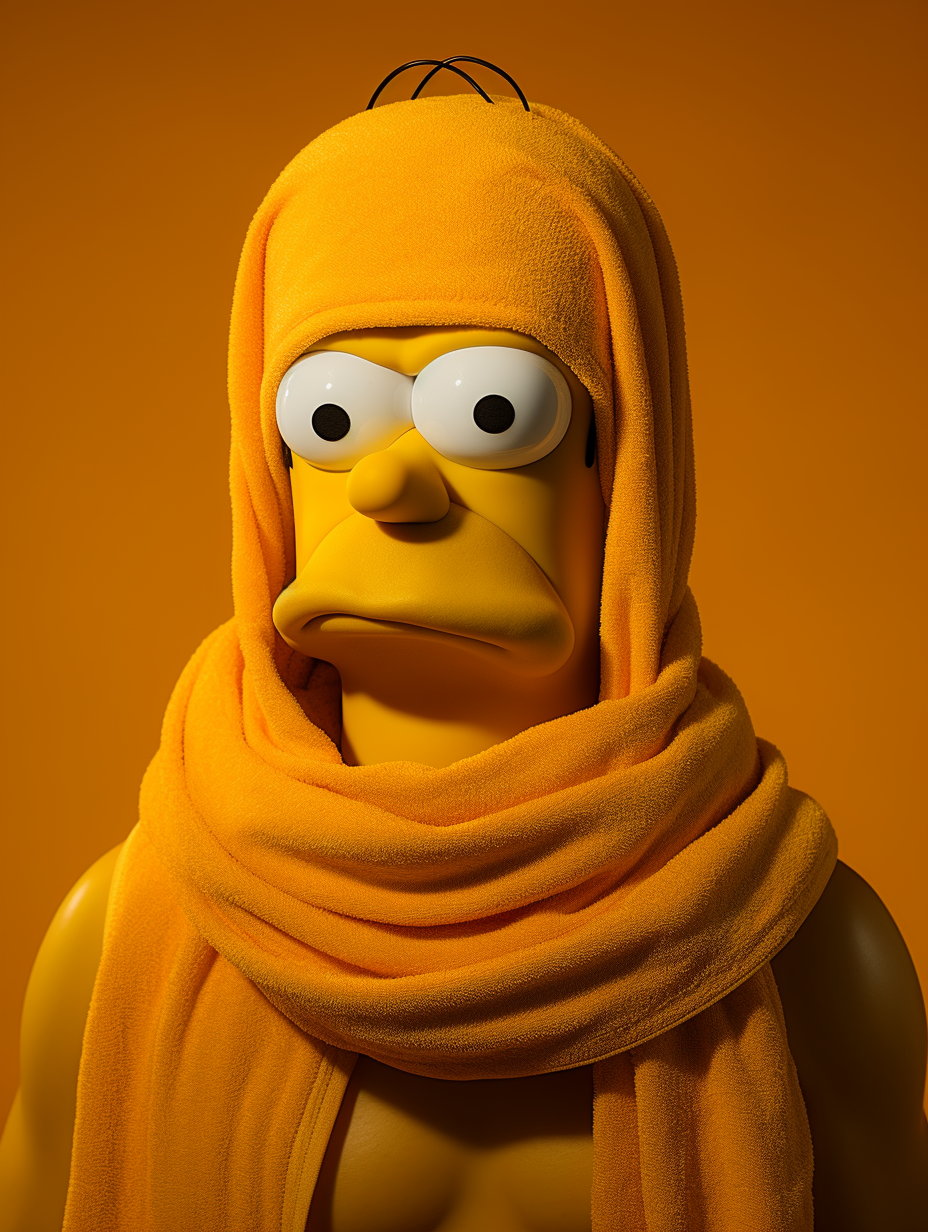 Homer Simpson using towel on his head