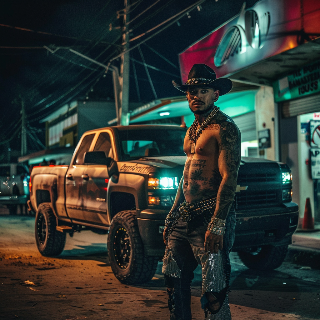 Honduran cowboy rapper cyberpunk Chevy