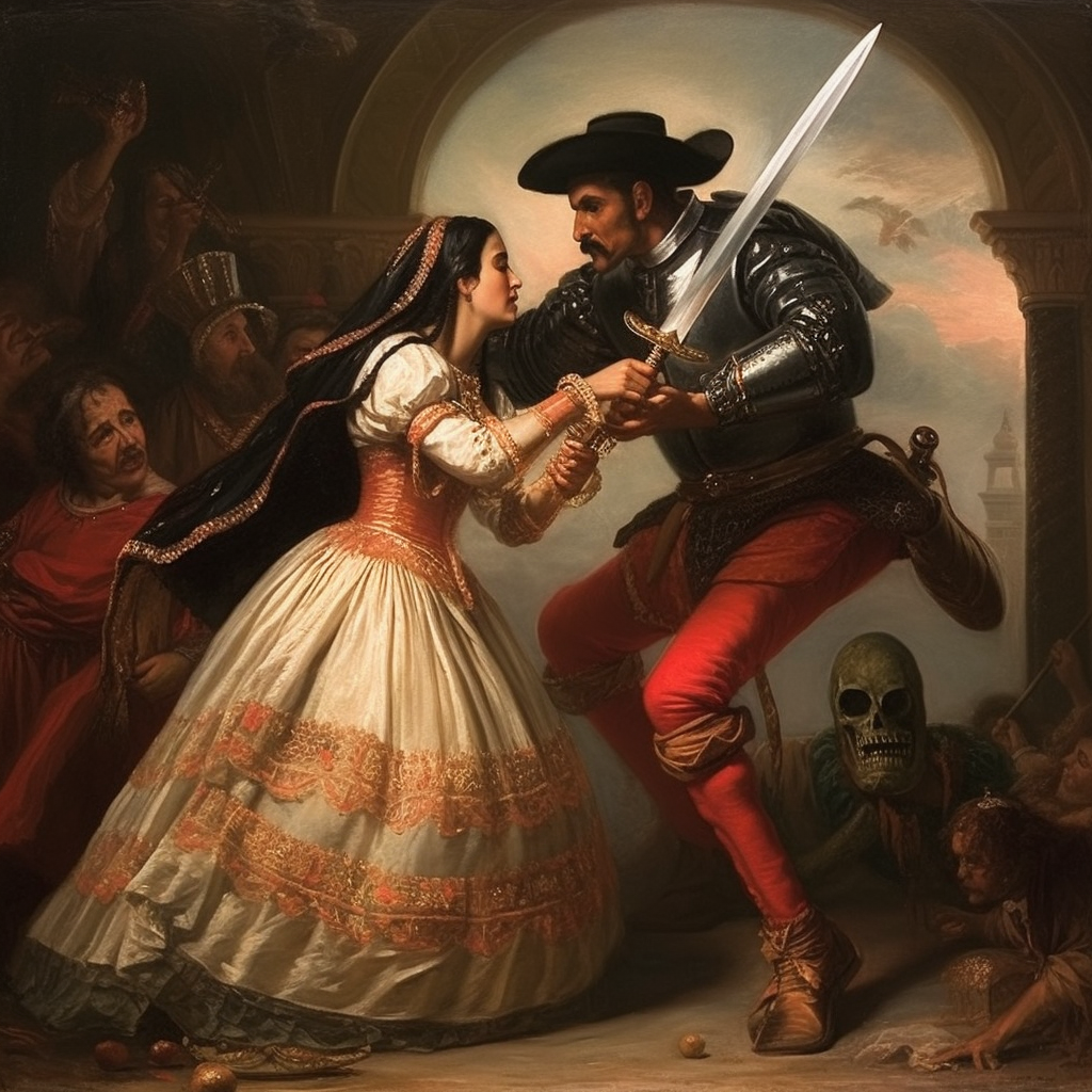 Honduran Egyptian vampire attacking witch with sword