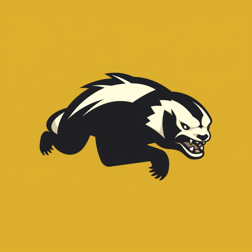 Minimalistic logo design of honey badger chasing