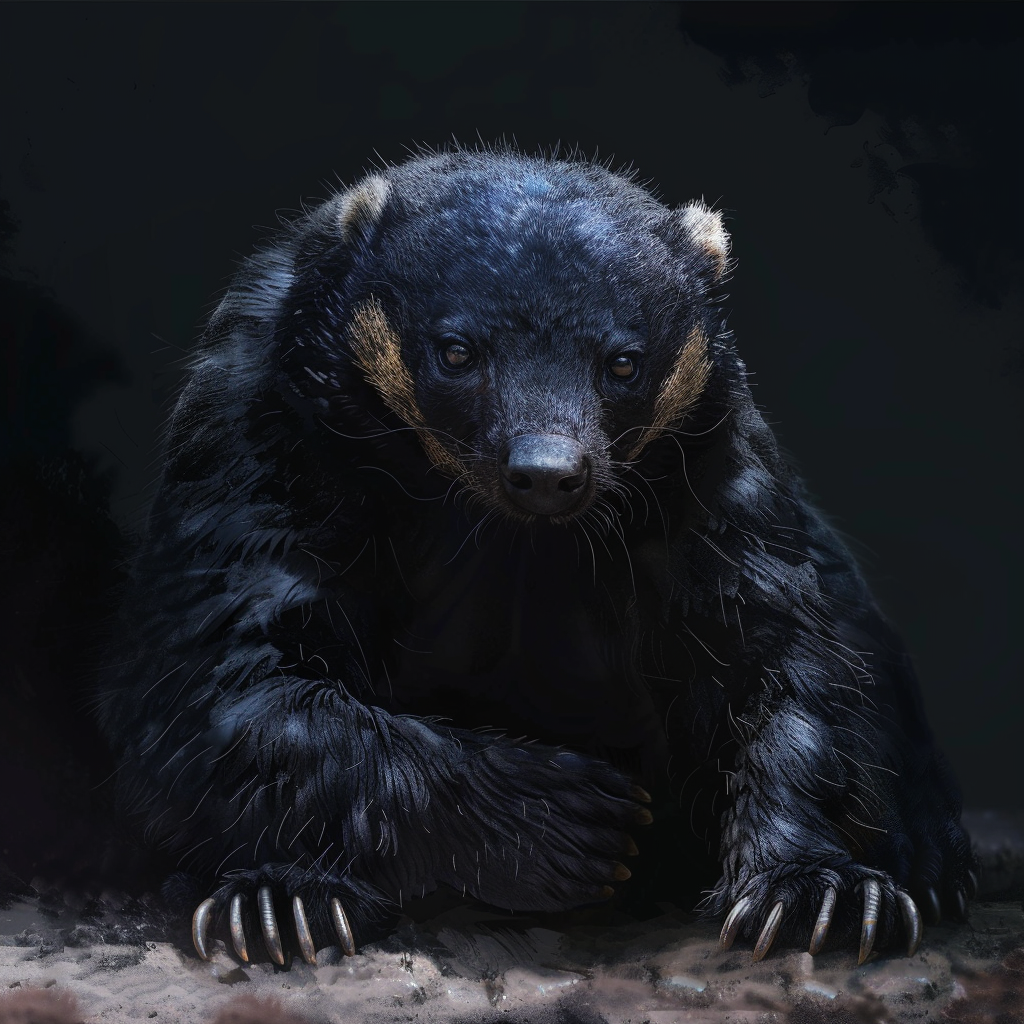 realistic honey badger dark background