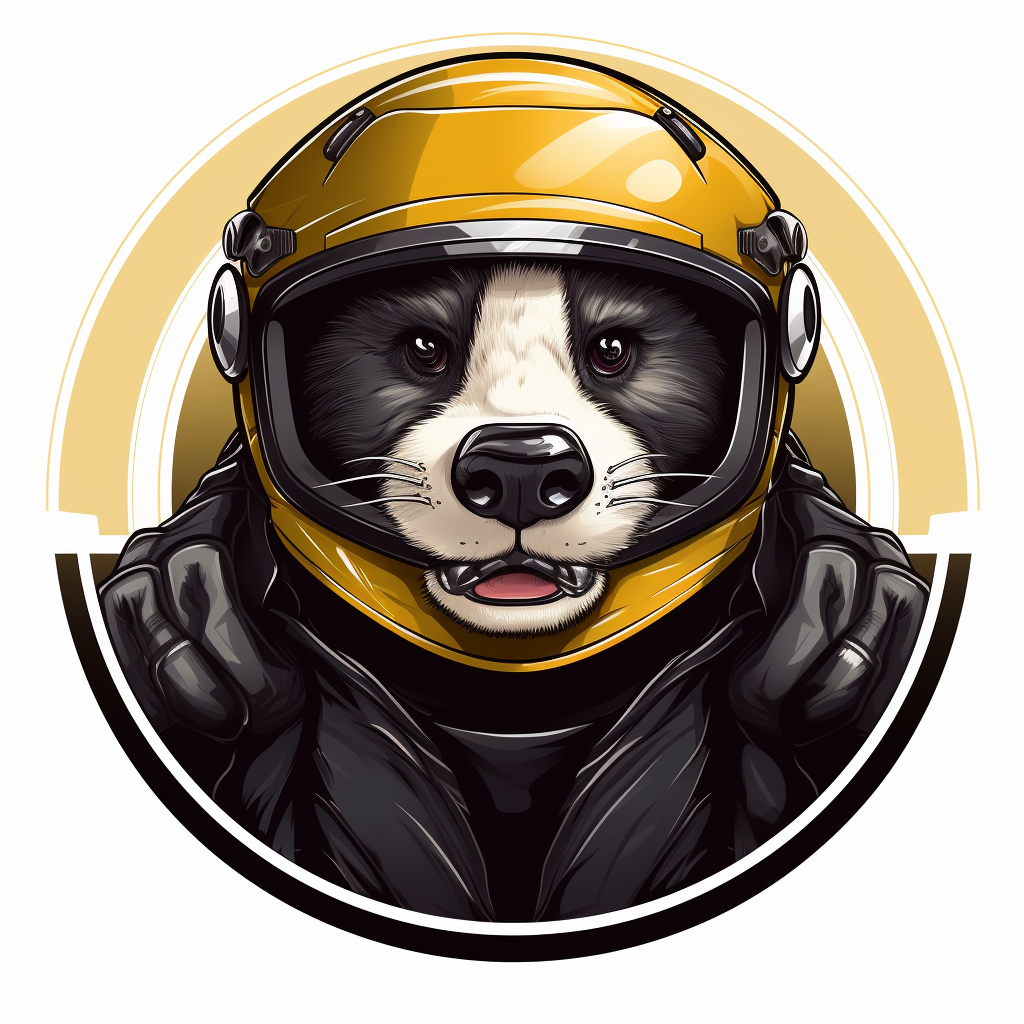 Cartoon of a Honey Badger wearing a Formula 1 helmet